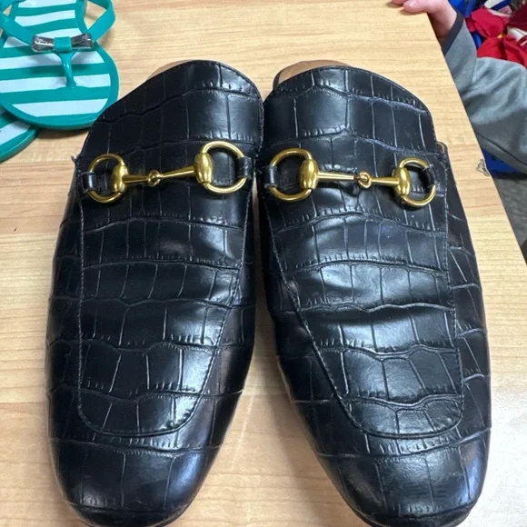 Gucci Horsebit Croc Embossed Leather Loafer Mule – Black – Size 45 - Picture 2 of 8